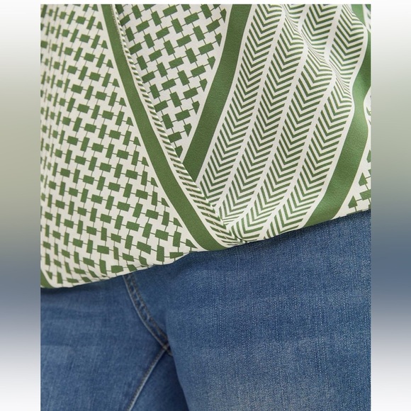 BloomChic Plus Size Geometric Contrast Ruffle Sleeve Wrap Blouse - Picture 5 of 8